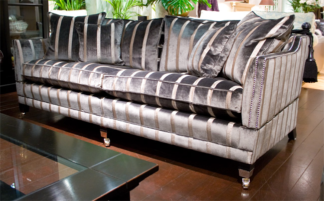 Duresta Trafalgar shown in grey metalic velvet stripe 